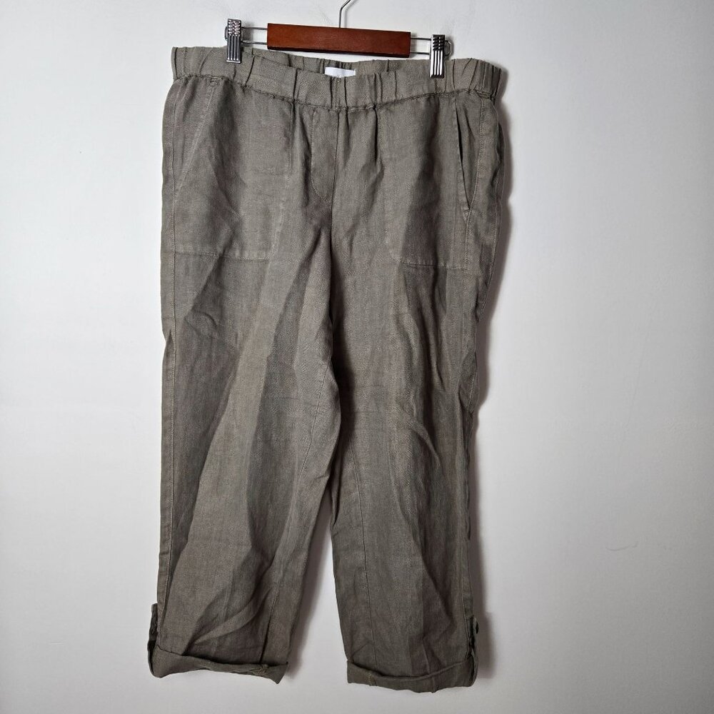 J. Jill Size M Petite 100% Linen Roll-Tab Garment Dyed Crop Elastic Pull-On Pant